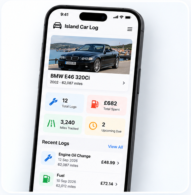Island Car Log mobile interface preview